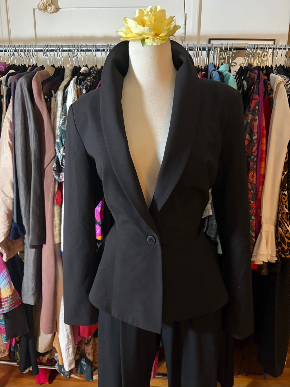 NY&Co Black Single Button Peplum Blazer Career Suit Jacket 14
